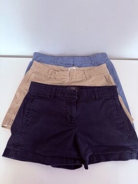 J. Crew Trio of Cotton Chino Shorts in Navy, Beige and Light Blue